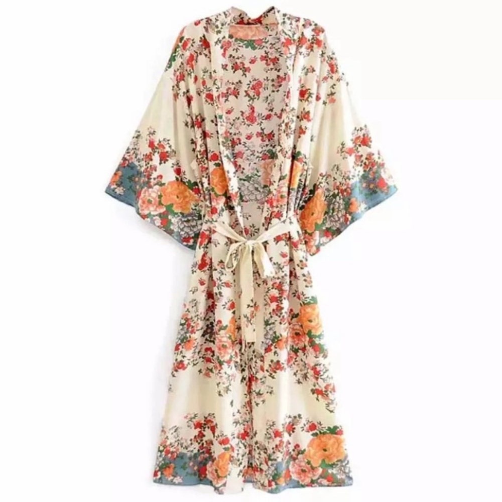 Garden Party Floral Kimono Duster Maxi Robe
